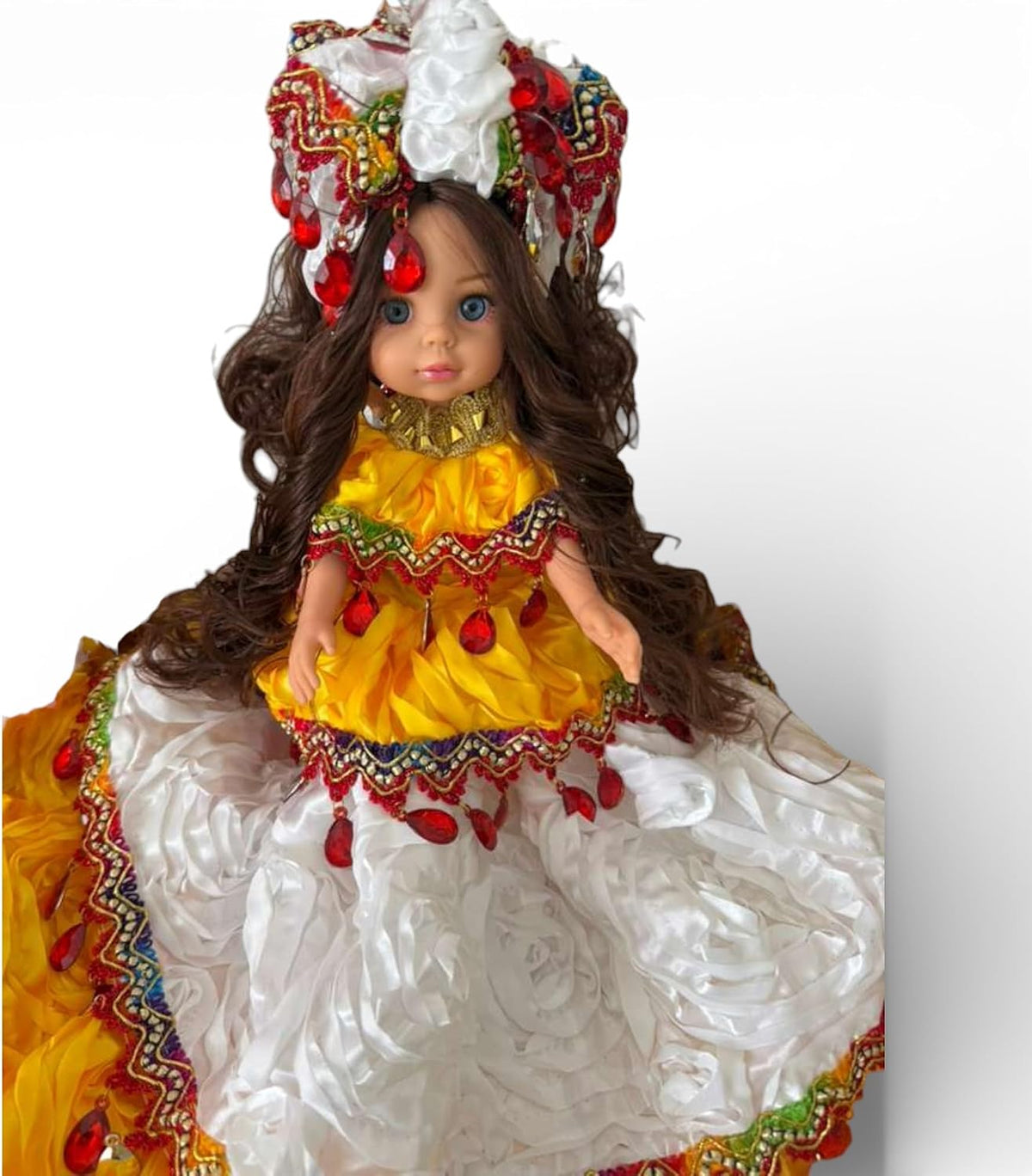 Gitana Spiritual Muneca White & Yellow Dress – Santeria Oshun Orisha Yoruba, Handmade Religious Alta