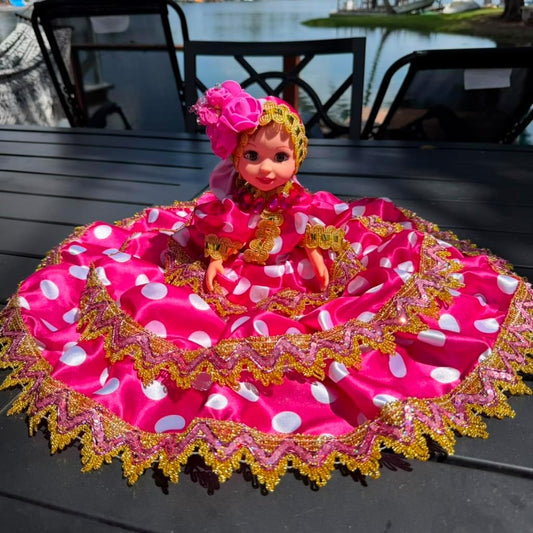 10" Pink Gitana Muneca Inspired by Obba – Spiritual Altar Figure with Polka Dot Dress