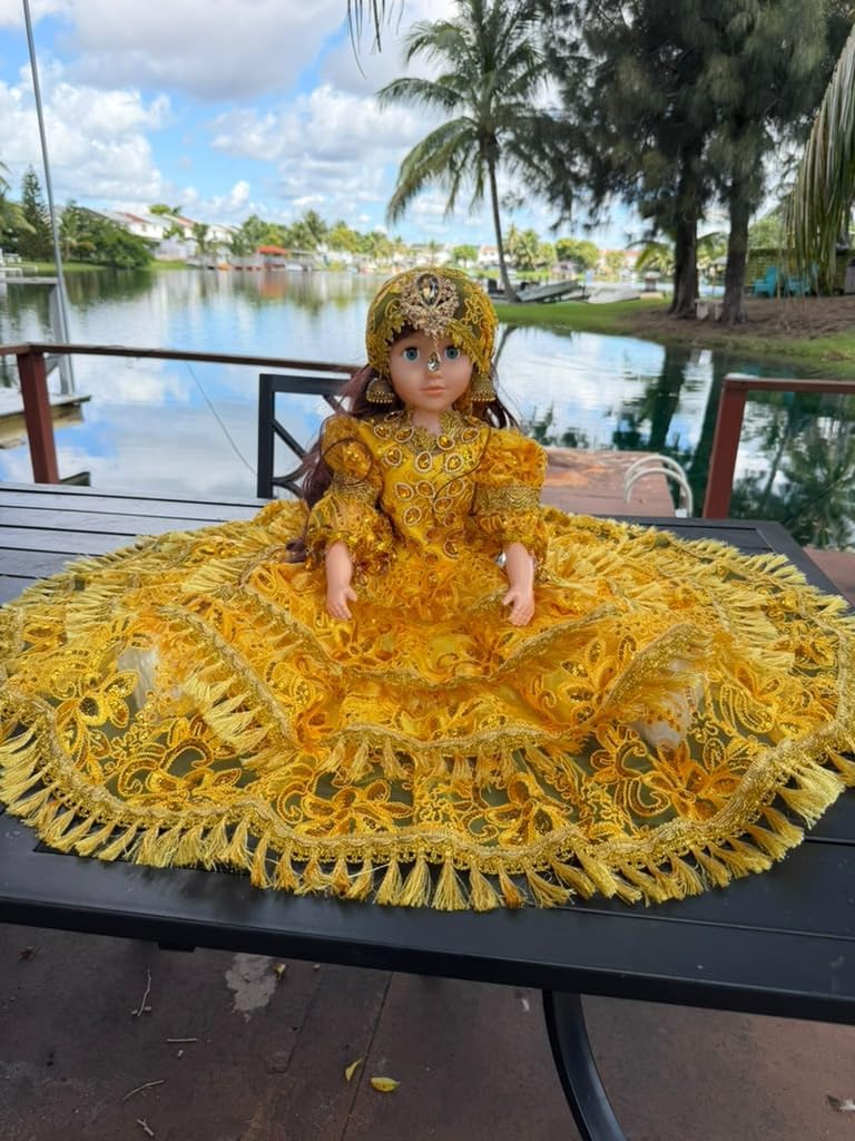 26-Inch Muneca Gitana Yoruba Spiritual Altar Decoration Santeria Gypsy Style with Yellow and Gold Dr
