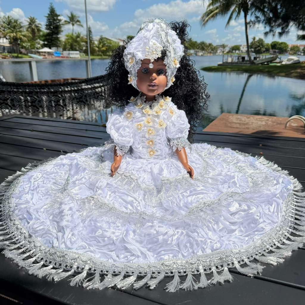 Spiritual Muneca 21 Inch White Silver Altar Decor Yoruba Santeria Gitana