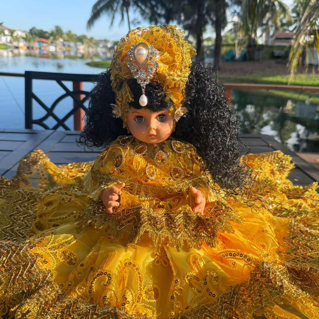 Yoruba Gitana 12-Inch Spiritual Decorative Figure with Yellow and Gold Santeria Dress for Altar