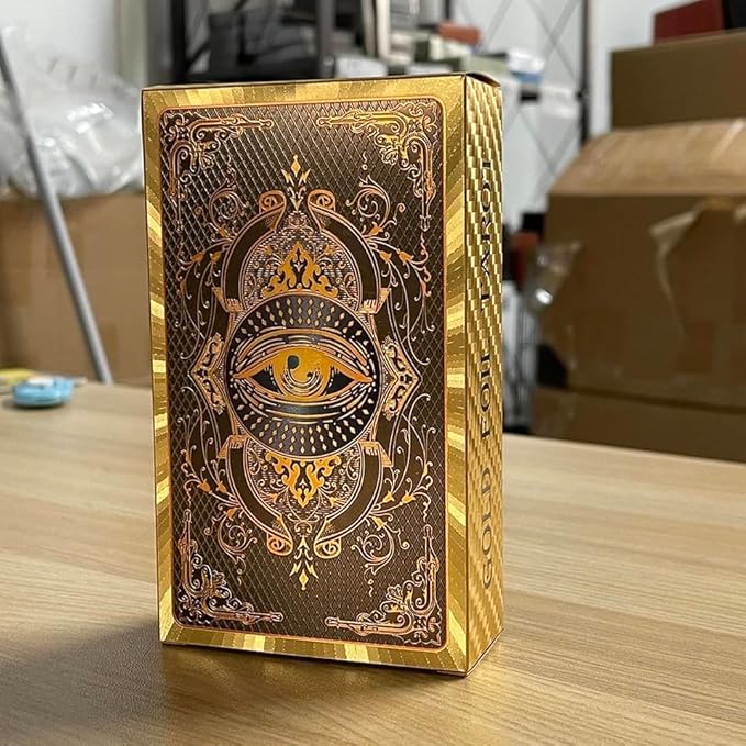 Spanish and English Golden Foil Tarot Deck with Guidebook - 78 PVC Spiritual Cards Waterproof Wrinkle Resistant