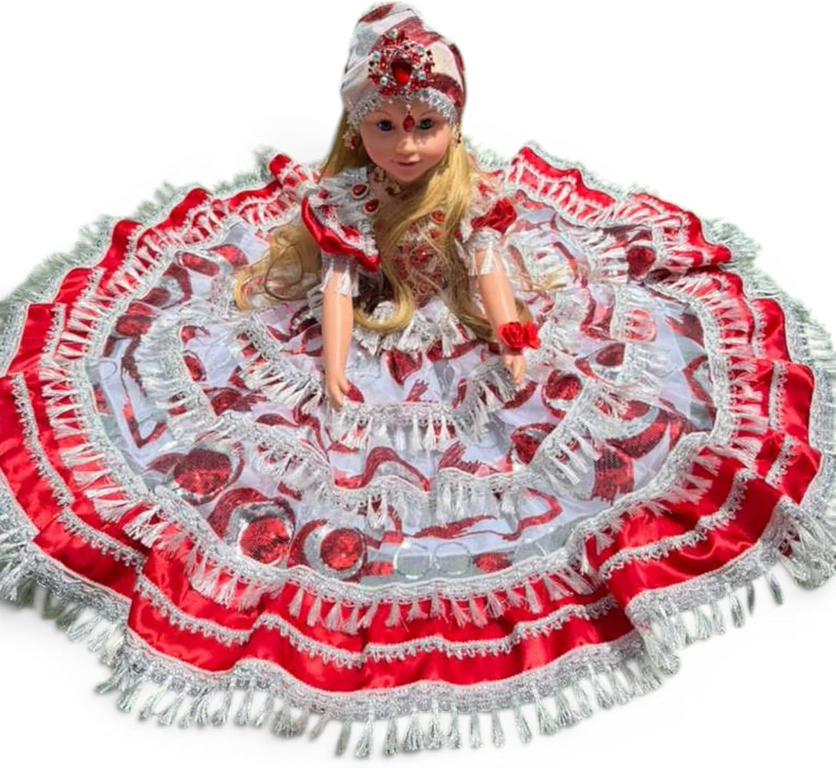Spiritual Red White Gitana 26" Inch Santeria Orisha Style for Altar Decor, Rituals, Prayer & Decorat
