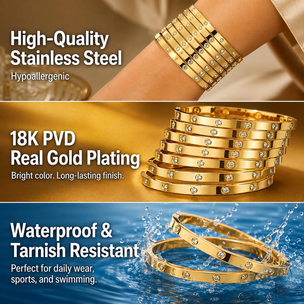 Bangle for Women - Oshun Inspired 18K Gold Plated Stainless