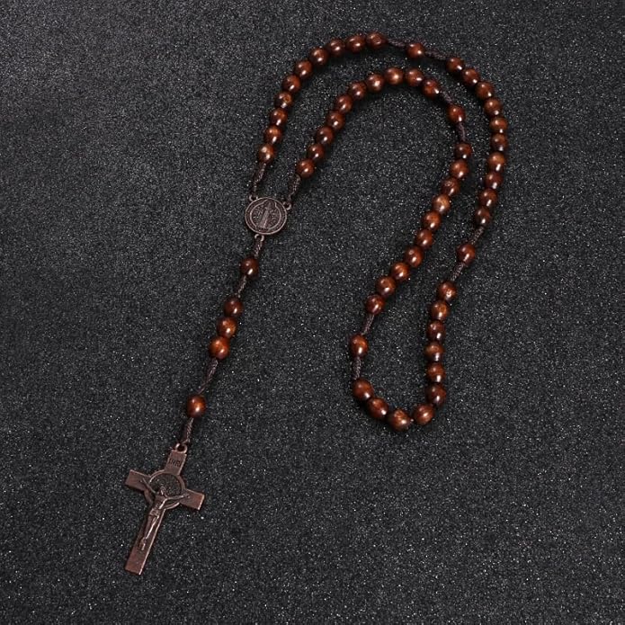 Handcrafted Wooden Catholic Rosary Beads Necklace - Authentic Bethlehem Olive Wood with Holy Soil Medal & Metal Cross - Ideal Christian Prayer Gift