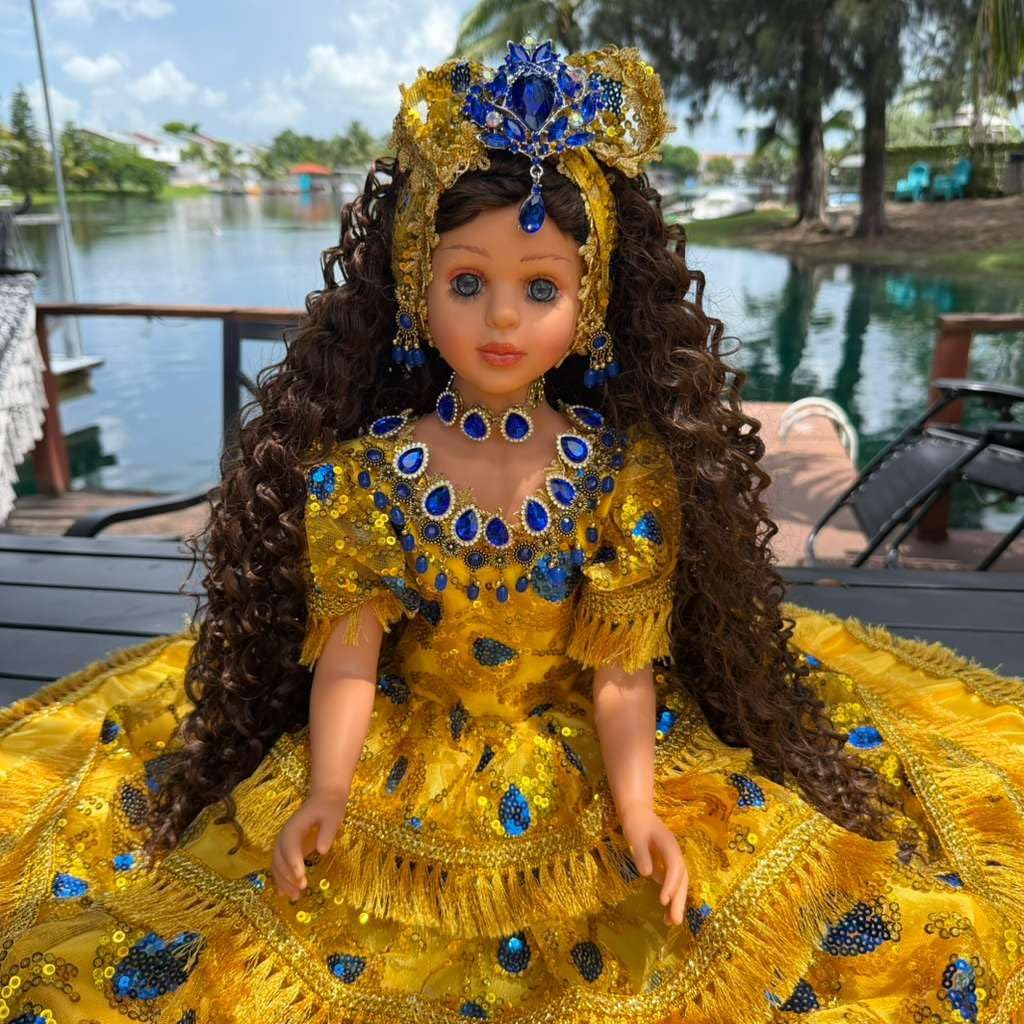 26" Yellow & Blue Muneca Gitana Yoruba – Spiritual Altar Decor Santeria