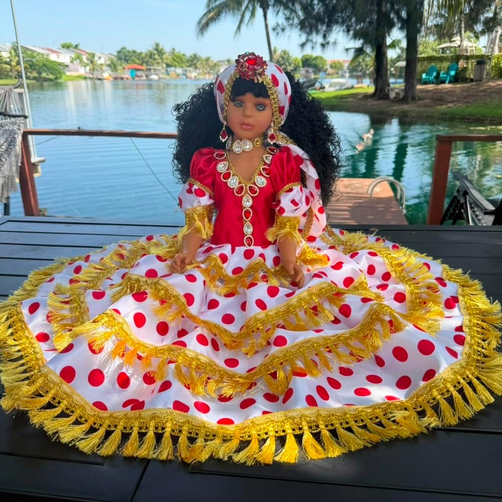 26" Red & White Gitana Muneca – Santeria Yoruba Spiritual Altar Decor
