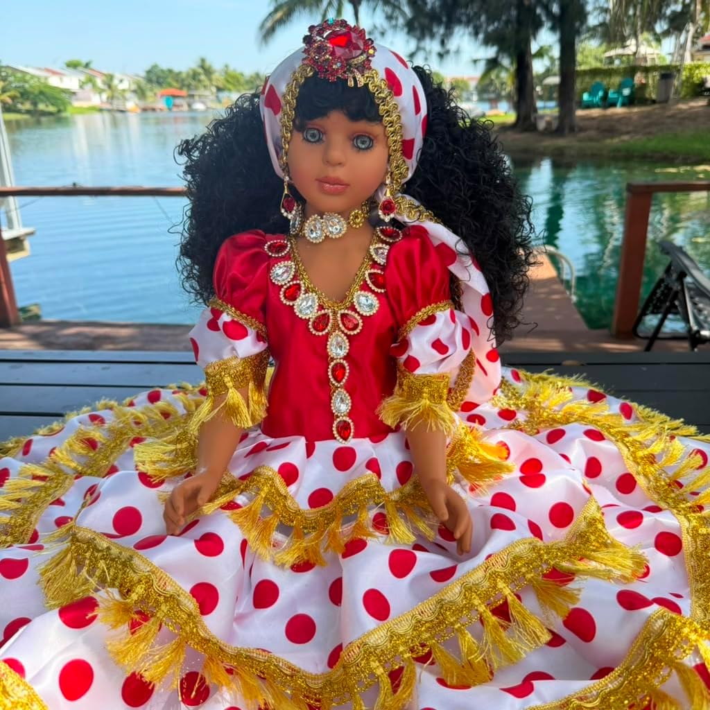 26" Red & White Gitana Muneca – Santeria Yoruba Spiritual Altar Decor