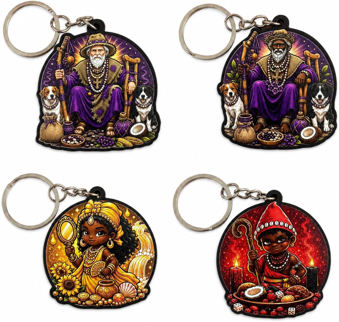 Elegua Keychain Spiritual Protection Amulet - Llavero Round Santeria Yoruba Religious Gift Key Ring 