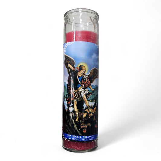 Prayer Candle 7 Day ST. Michael Archangel 8" Vela de San Miguel Arcángel Unscented Pillar Candle in Glass