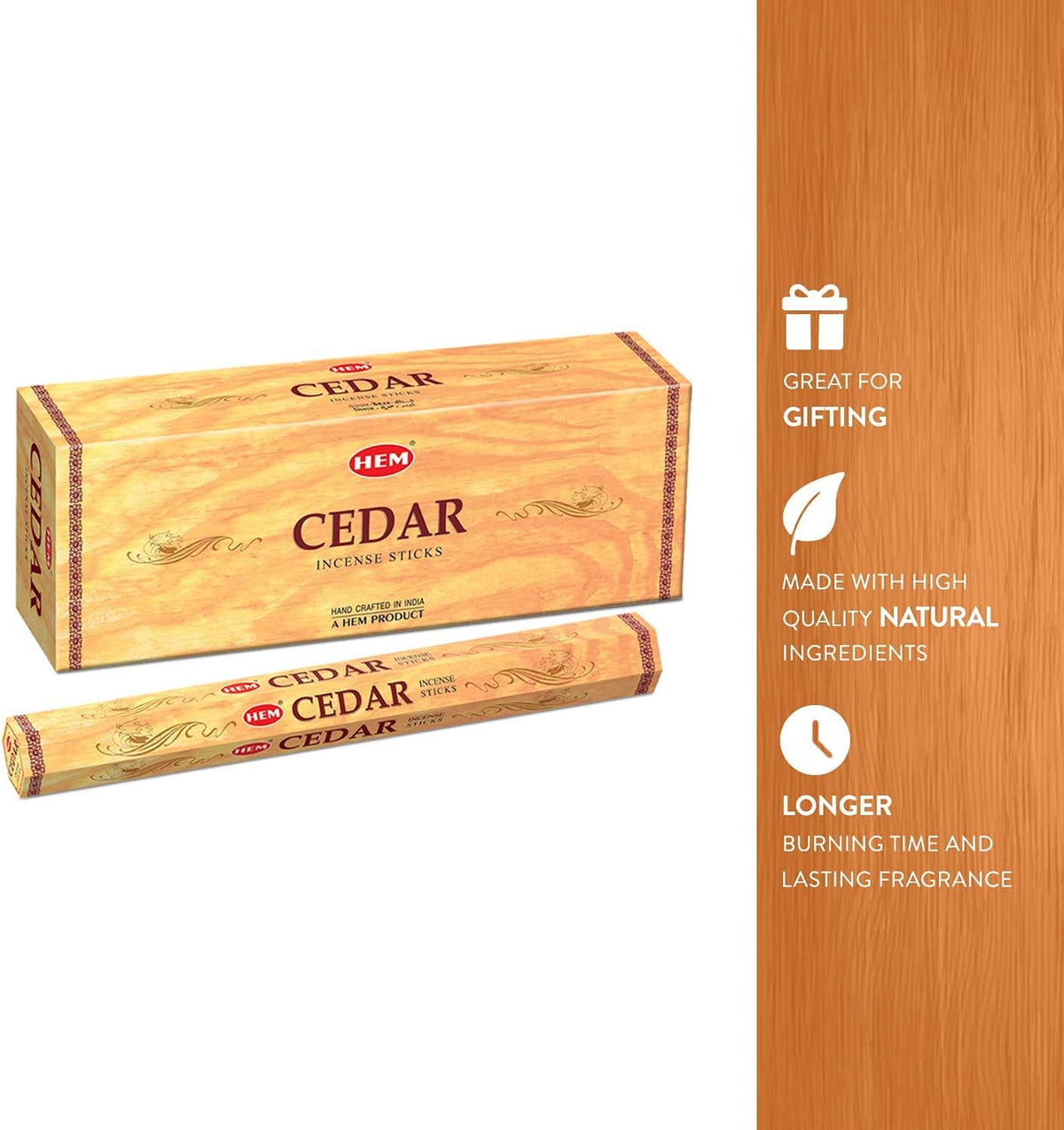 HEM Cedar Incense Sticks Pack Of 120 Count | 100% Natural, Pure House & Flower Powder | Fresh & Long