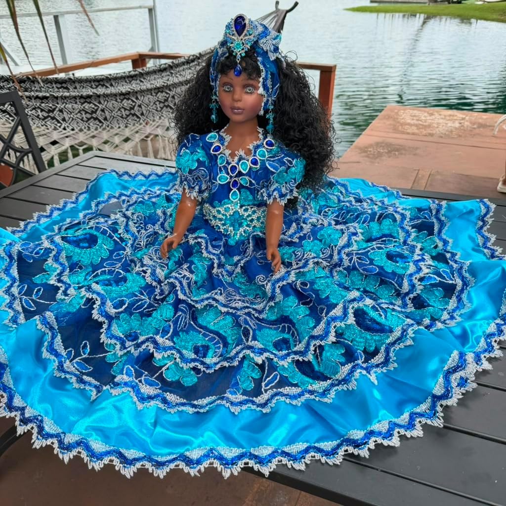 26" Inch Blue Yemaya Inspired Muneca Spiritual Altar Figure – Santeria Yoruba Religious Decor, Afro-