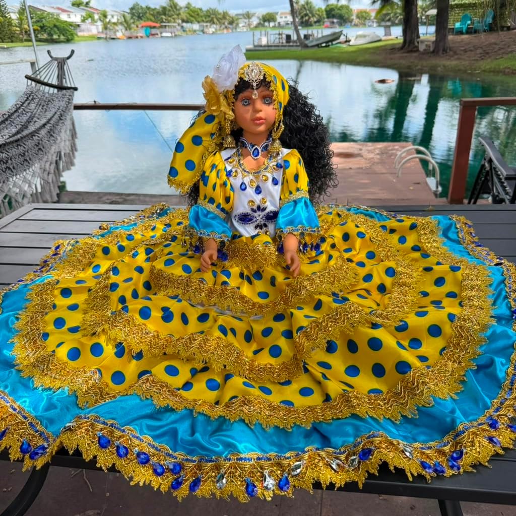 Gitana Spiritual Muneca 26 Inch Yellow Blue Yoruba Santeria Altar Decor