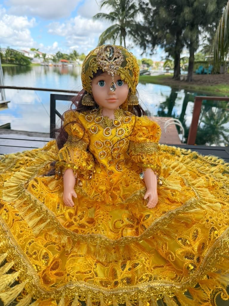 26-Inch Muneca Gitana Yoruba Spiritual Altar Decoration Santeria Gypsy Style with Yellow and Gold Dr