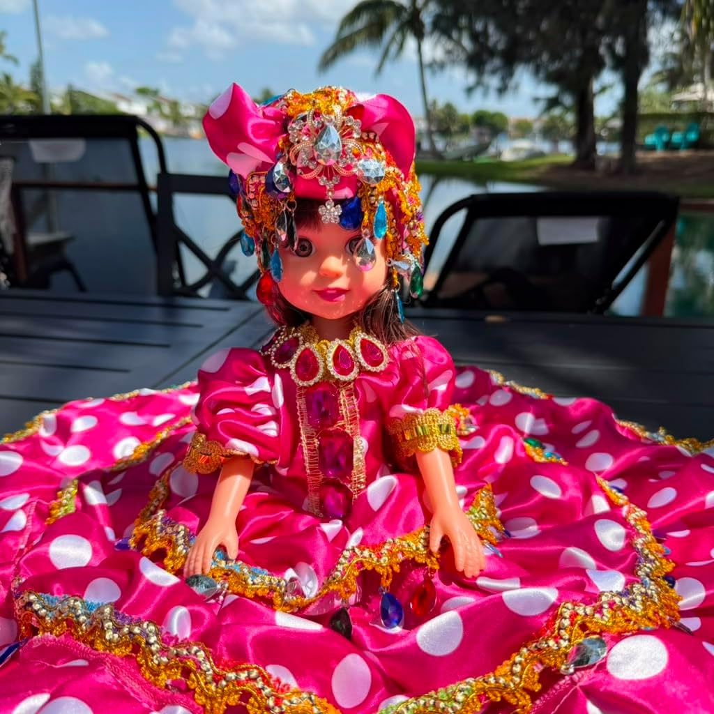 12" Pink Gitana Muneca – Spiritual Altar Figure with Polka Dot Dress