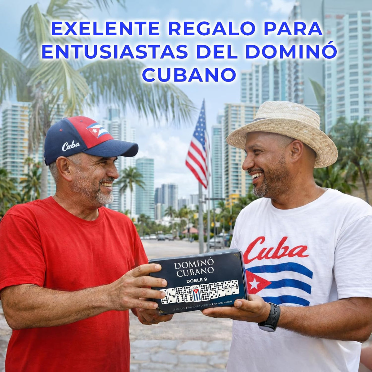 Domino Cubano Doble Nueve Cuban Dominoes Double Nine with Cuban Flag on Chips