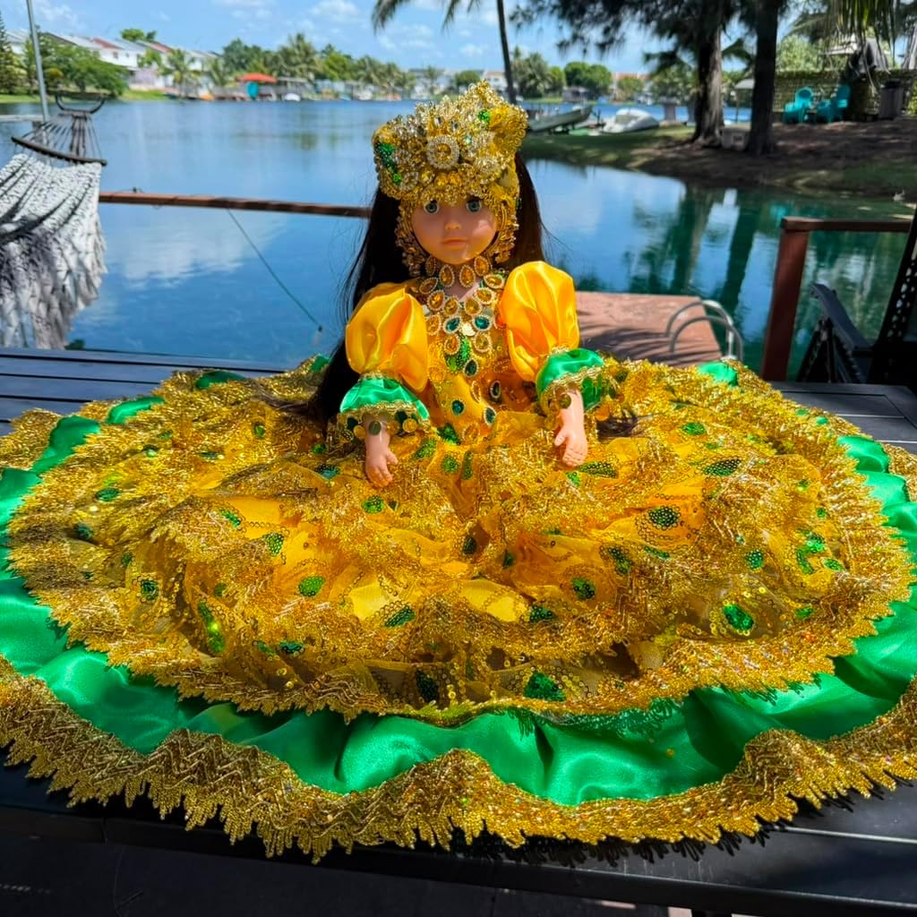 26" Yoruba Gitana Muneca – Spiritual Santeria Altar Decor, Gold Green