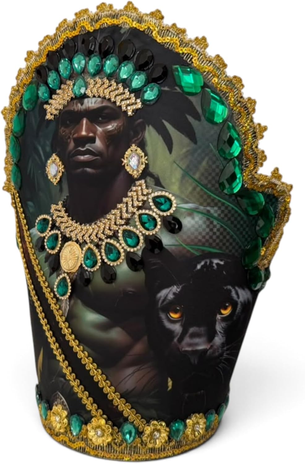 Decorated Orisha Ogun Crown Yoruba Santeria Spiritual Altar Ceremonial Religious Decoration, Green