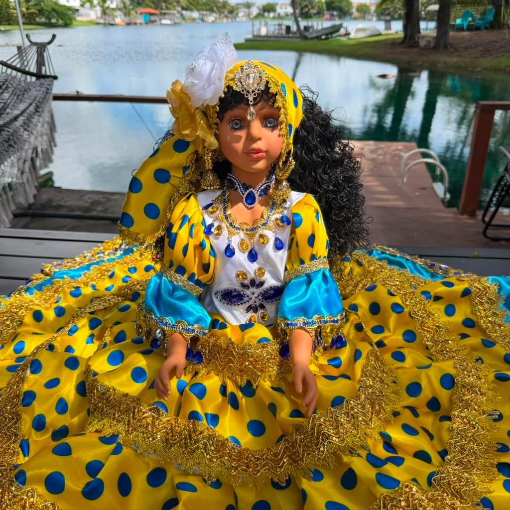 Gitana Spiritual Muneca 26 Inch Yellow Blue Yoruba Santeria Altar Decor