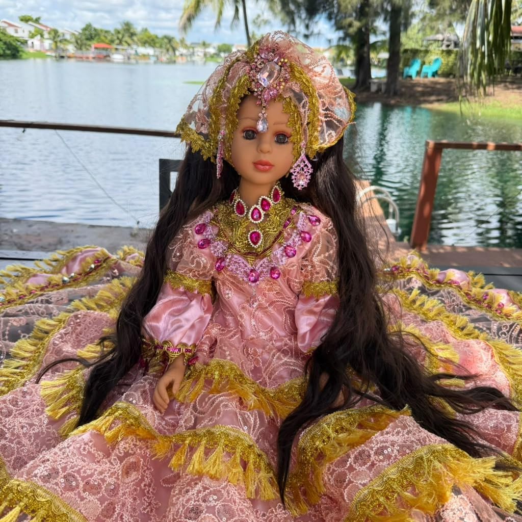 26-Inch Muneca Gitana Yoruba Spiritual Altar Decoration Santeria Gypsy Style Pink & Gold Obba