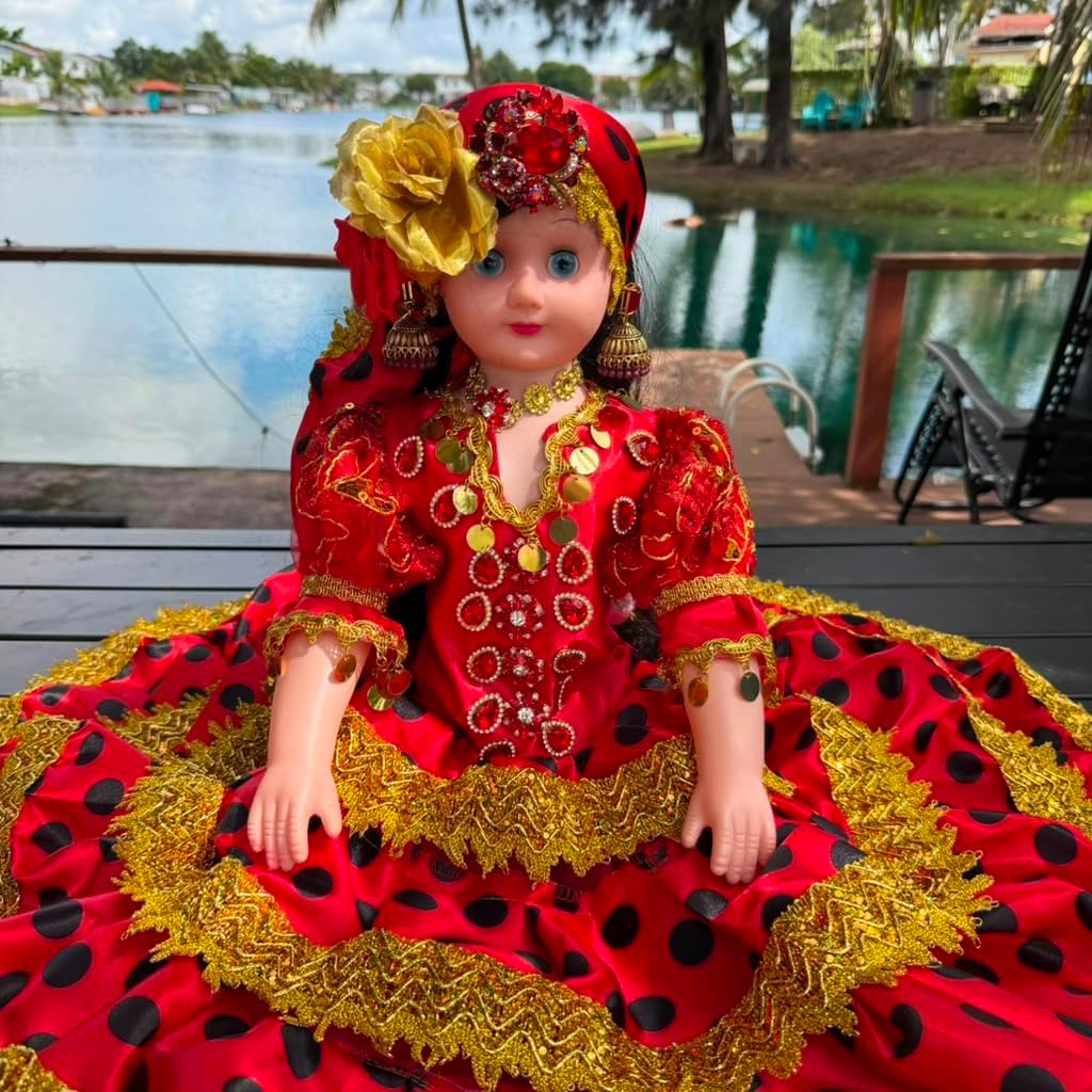 Gitana Spiritual Muneca 26 Inch Red Black Gold Yoruba Santeria Altar Decor