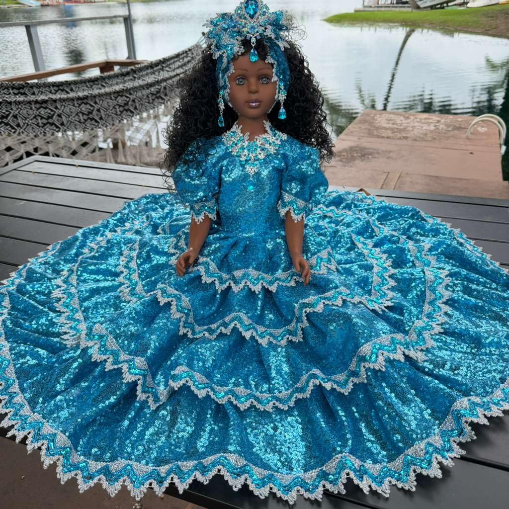 26" Inch Yemaya Asesu Inspired Muneca Spiritual Altar Figure – Santeria Yoruba Religious Decor, Blue