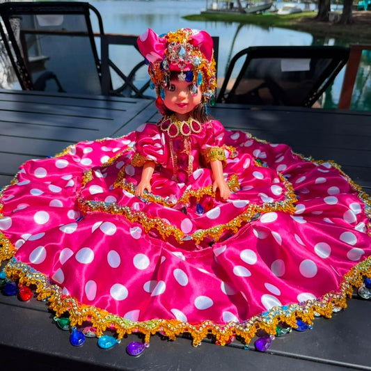 12" Pink Gitana Muneca – Spiritual Altar Figure with Polka Dot Dress