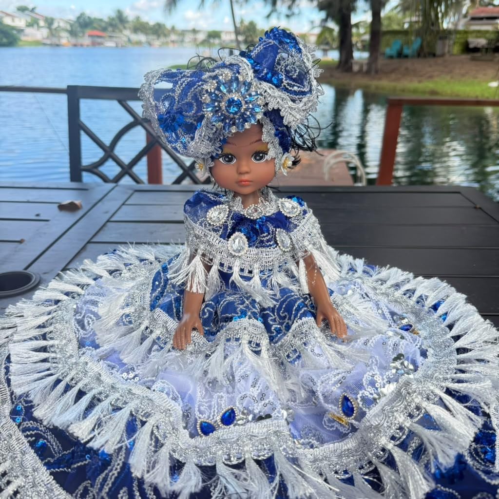 12-Inch Muneca Gitana Yoruba Spiritual Altar Decoration Santeria Gypsy Style with Blue and Silver Dr