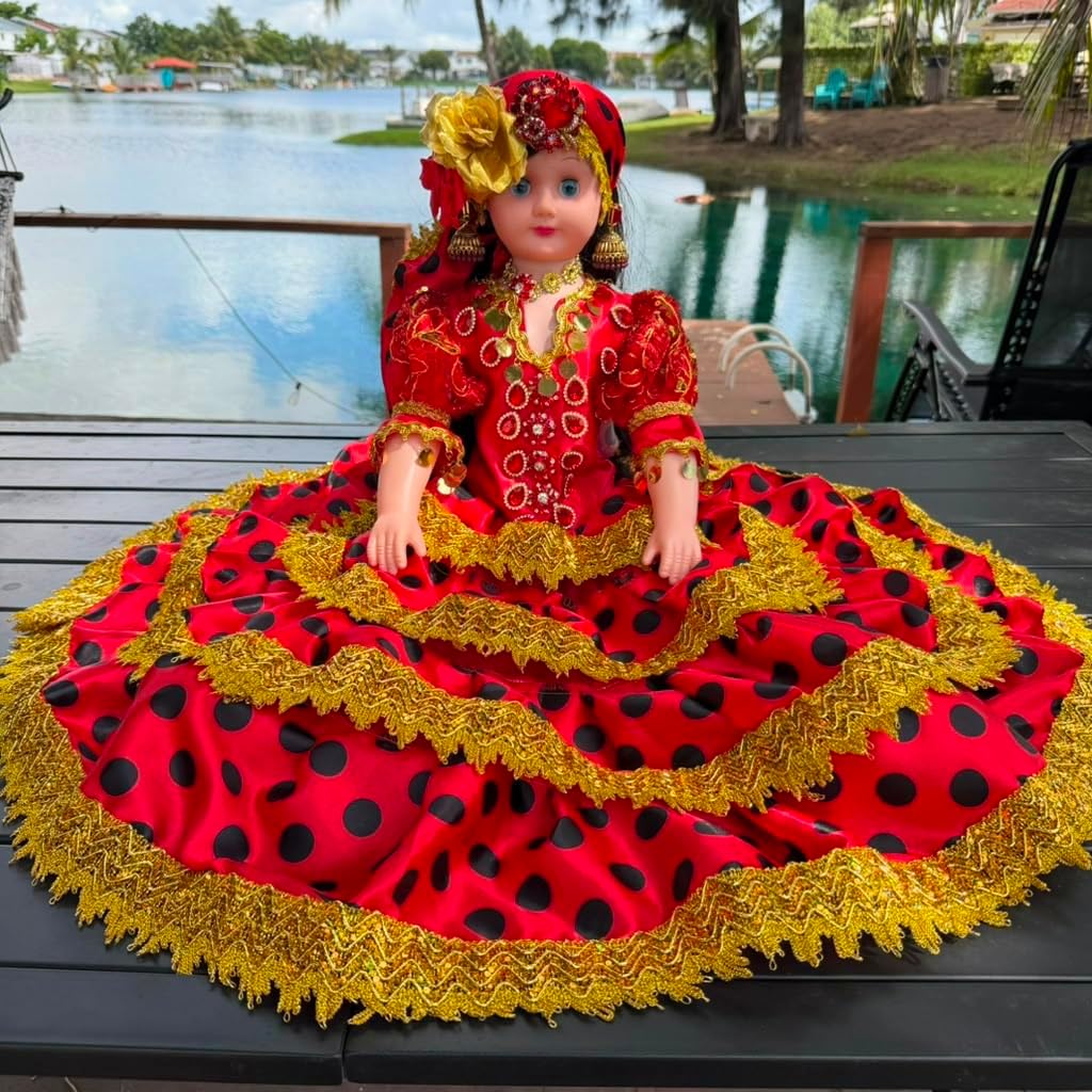 Gitana Spiritual Muneca 26 Inch Red Black Gold Yoruba Santeria Altar Decor