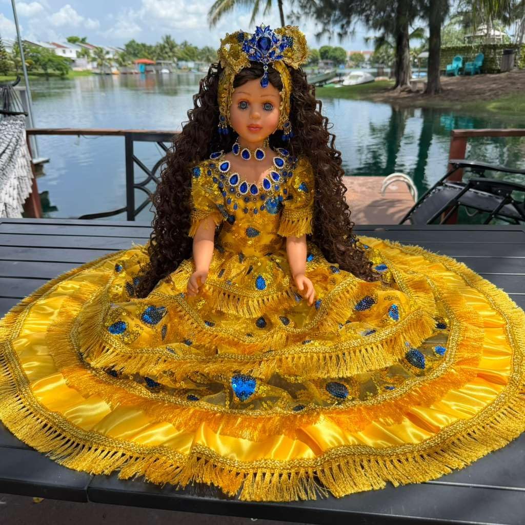 26" Yellow & Blue Muneca Gitana Yoruba – Spiritual Altar Decor Santeria