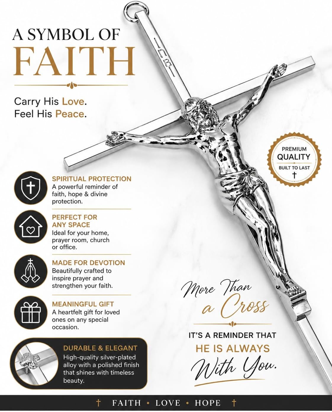 Aura Zen Store Silver Metal Crucifix 7" | Catholic Jesus Wall Cross for Home, Prayer, Funeral & Coff