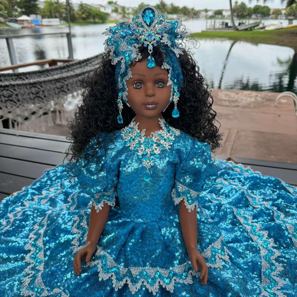 26" Inch Yemaya Asesu Inspired Muneca Spiritual Altar Figure – Santeria Yoruba Religious Decor, Blue