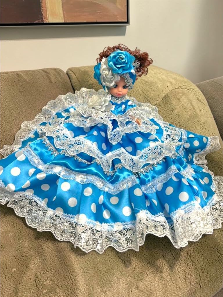Gitana Muneca Spiritual - Santeria Yoruba Handmade, Blue and White Polka Dot Espiritual, Religious A
