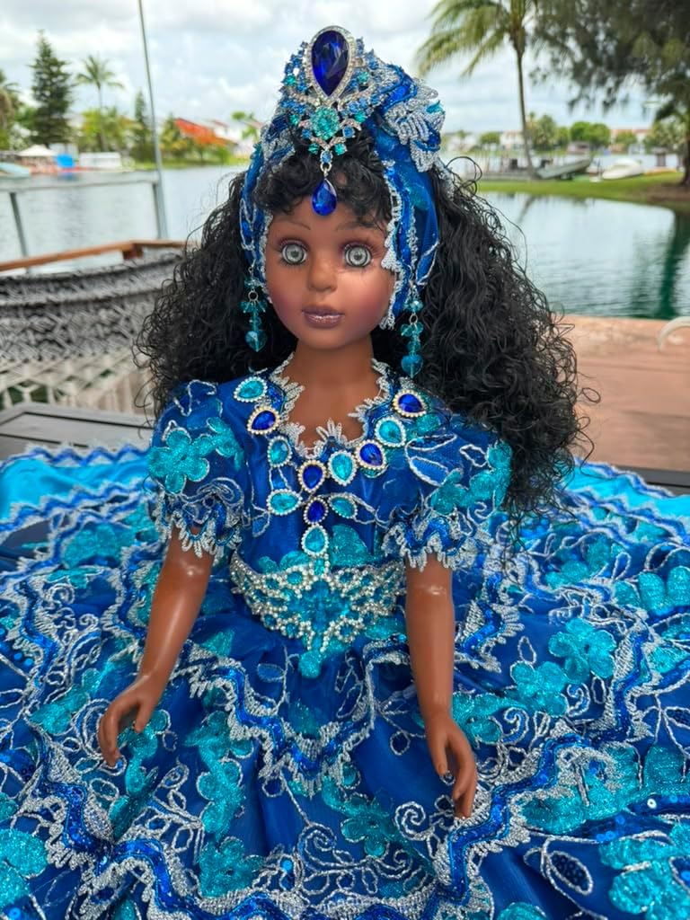 26" Inch Blue Yemaya Inspired Muneca Spiritual Altar Figure – Santeria Yoruba Religious Decor, Afro-