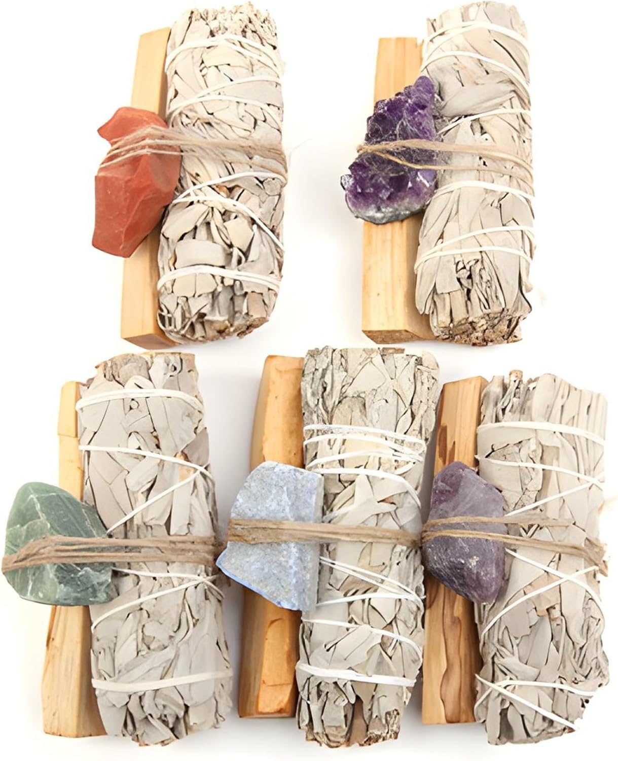 Premium California White Sage (1) & Palo Santo Smudge Sticks (1) with Healing Crystals (1) - Natural Energy Cleansing for Home.