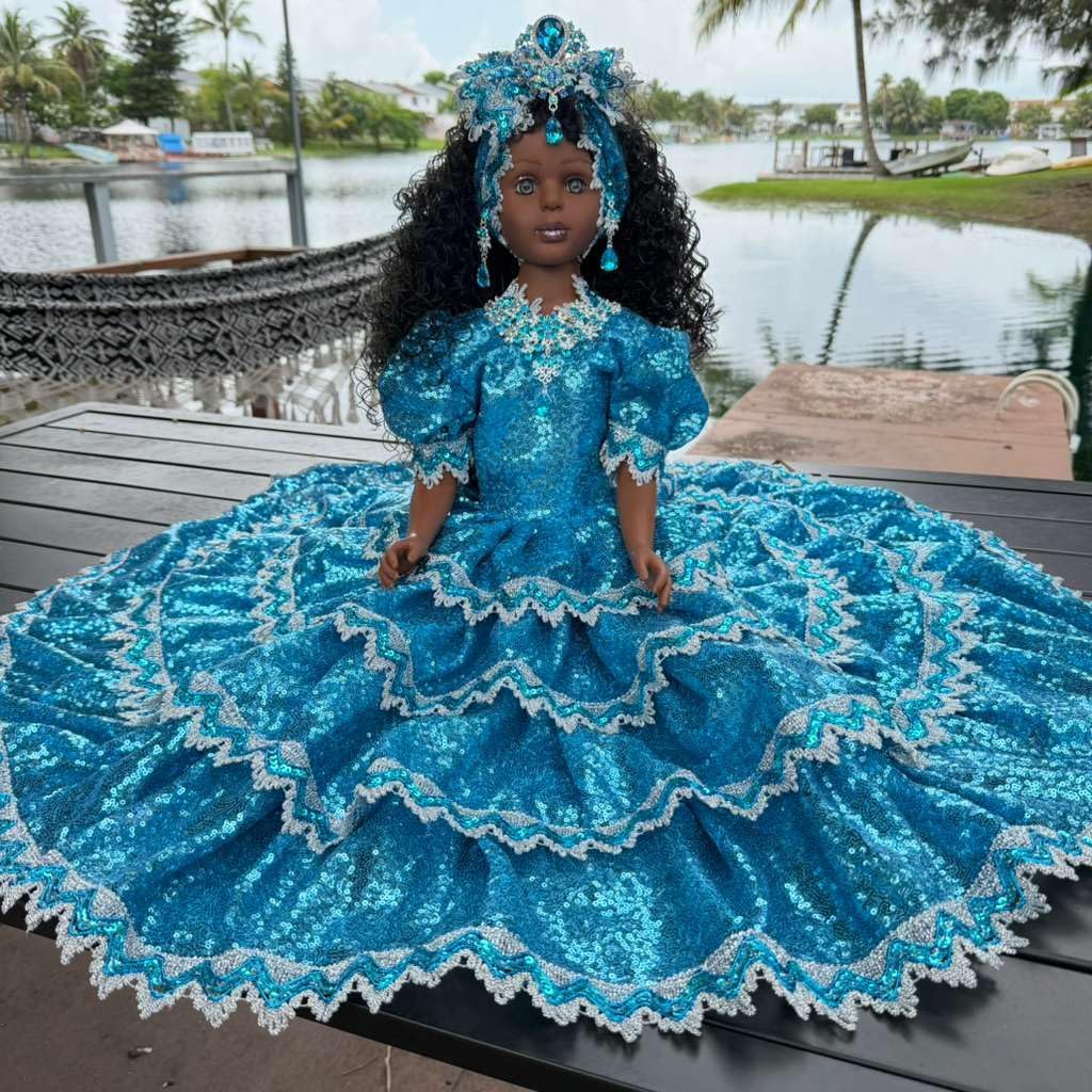 26" Inch Yemaya Asesu Inspired Muneca Spiritual Altar Figure – Santeria Yoruba Religious Decor, Blue