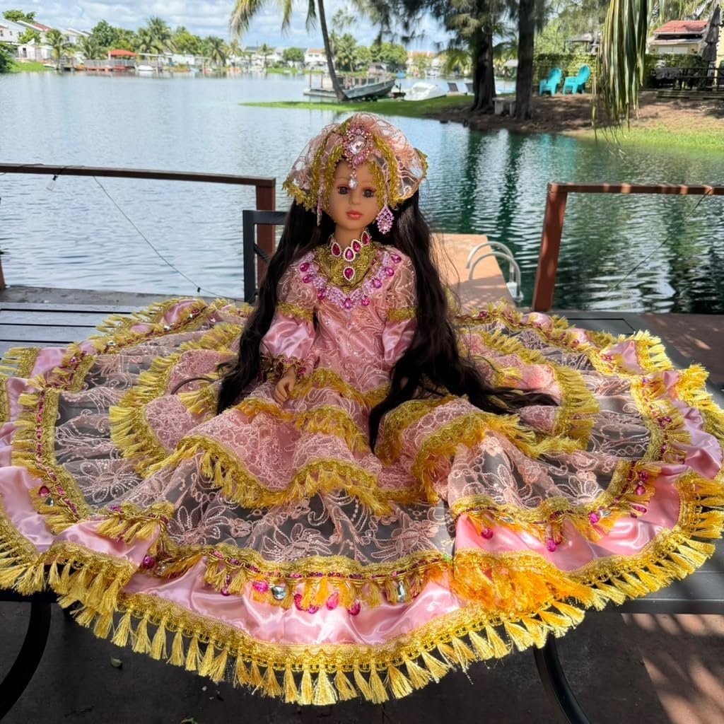 26-Inch Muneca Gitana Yoruba Spiritual Altar Decoration Santeria Gypsy Style Pink & Gold Obba