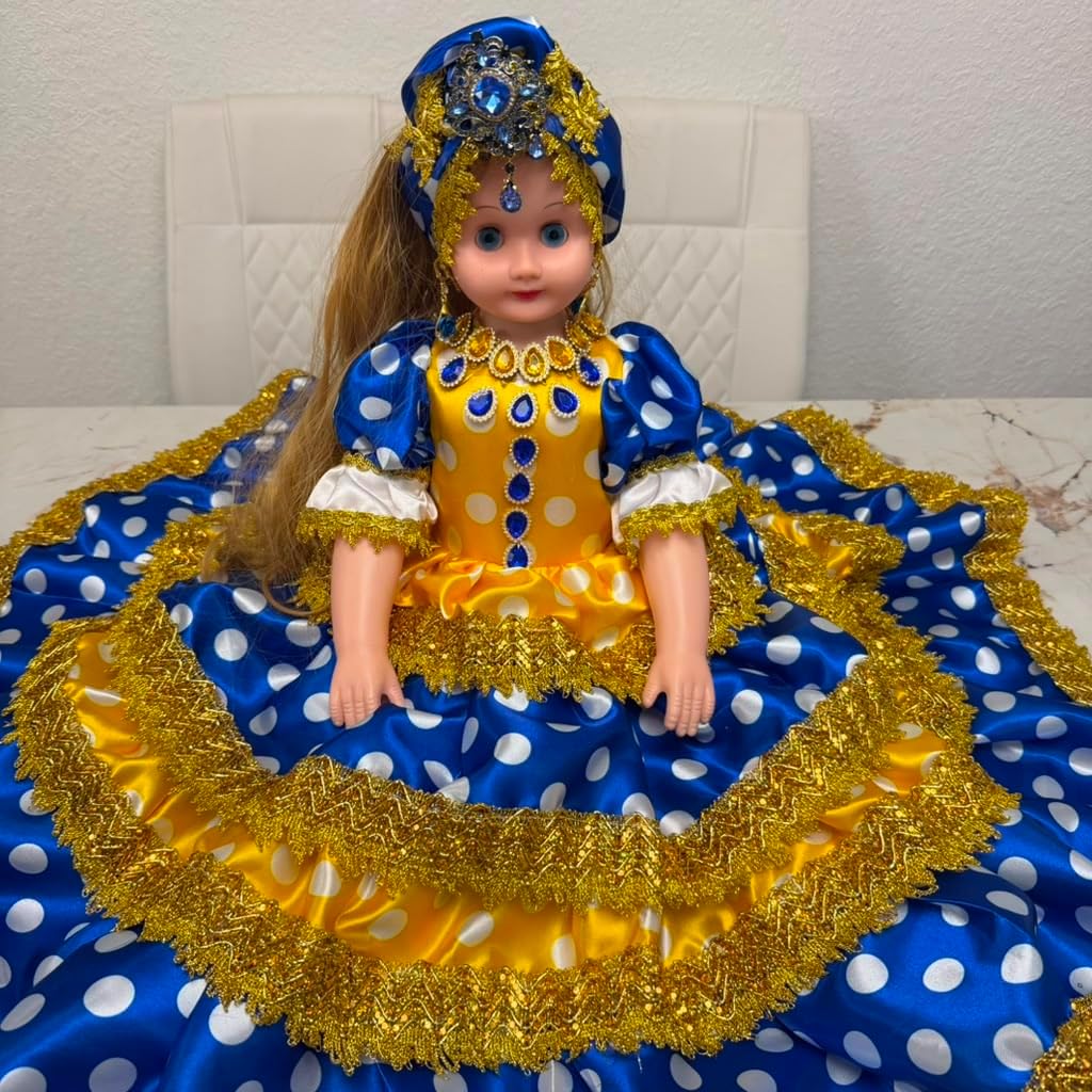 26-Inch Yoruba Spiritual Muneca, Blue Yellow Santeria Altar Decor