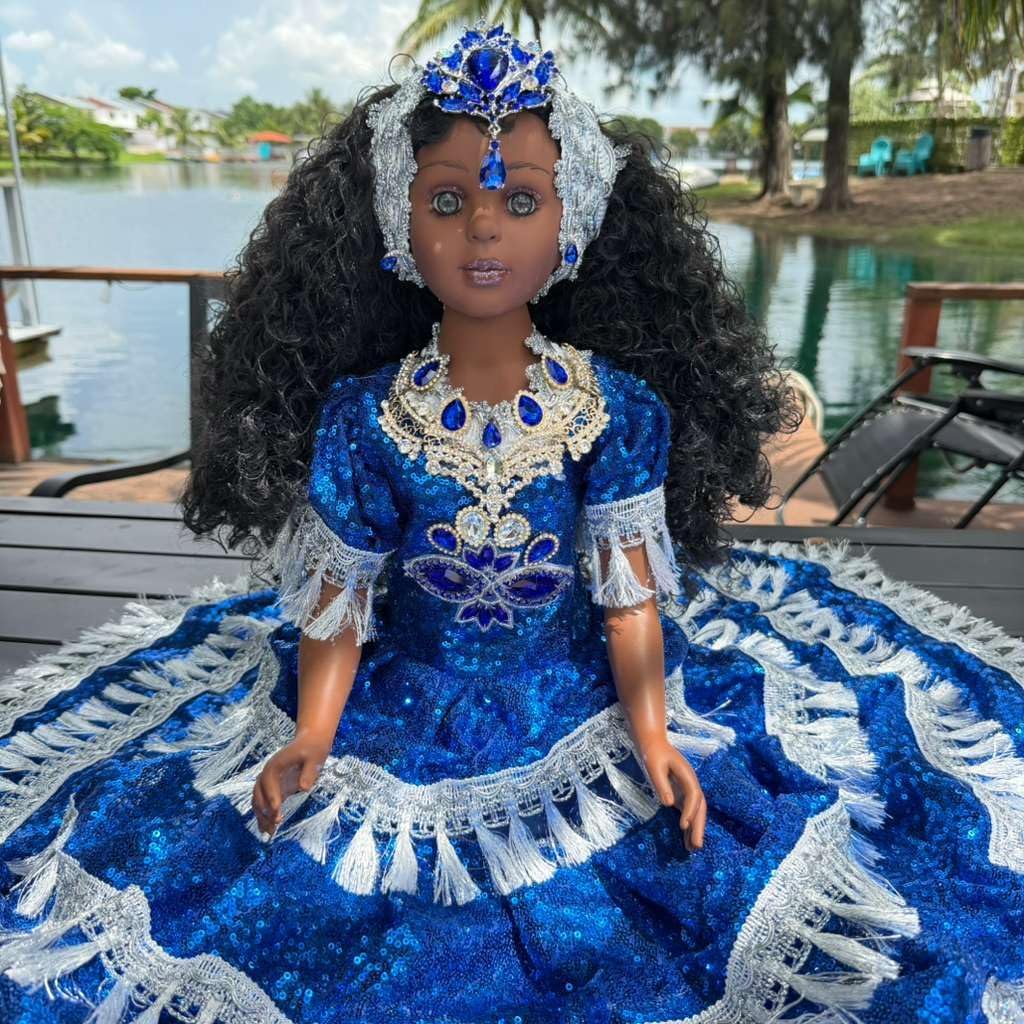26" Blue & White Muneca Gitana Yoruba – Spiritual Altar Decor Santeria