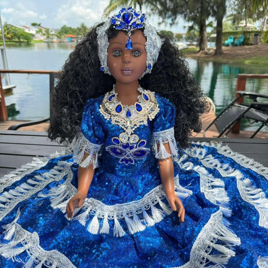26" Blue & White Muneca Gitana Yoruba – Spiritual Altar Decor Santeria