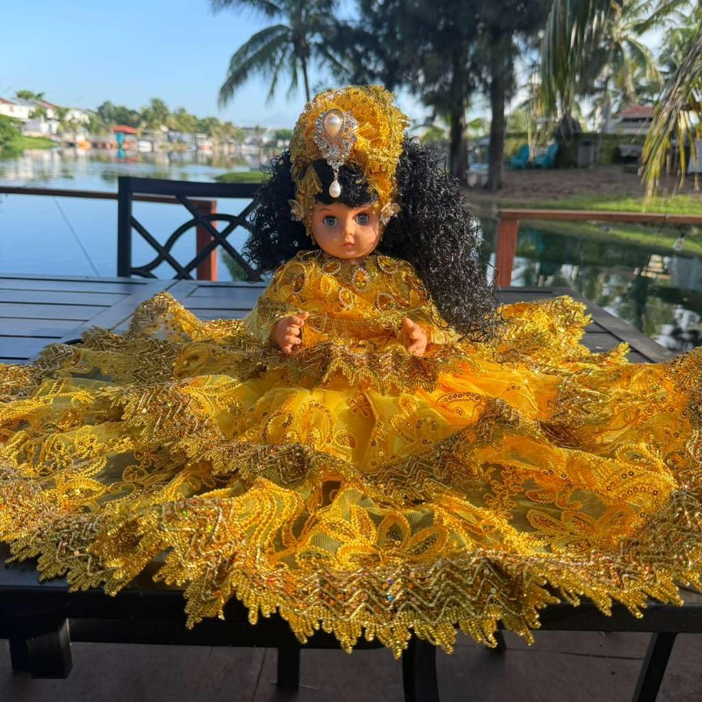 Yoruba Gitana 12-Inch Spiritual Decorative Figure with Yellow and Gold Santeria Dress for Altar