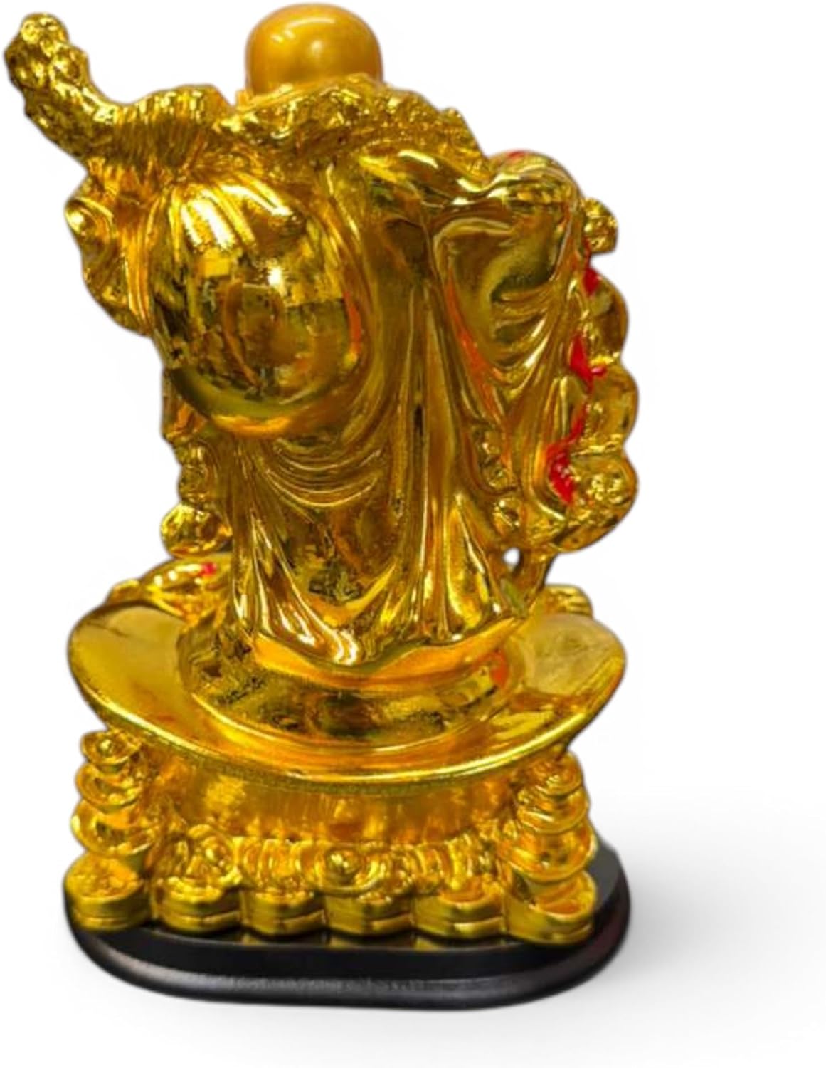 Golden Laughing Buddha Statue 8" with Money Bag & Fish Base | Feng Shui Wealth Buddha Figurine for H