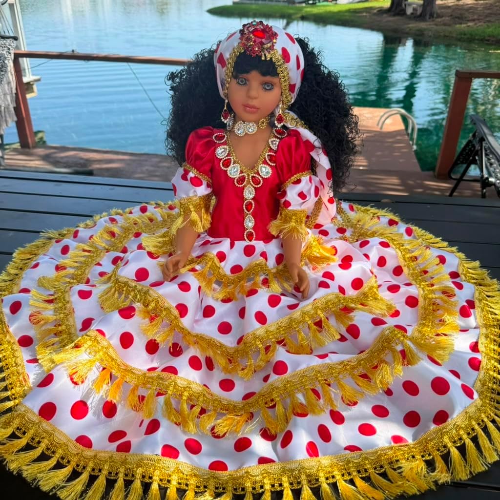 26" Red & White Gitana Muneca – Santeria Yoruba Spiritual Altar Decor