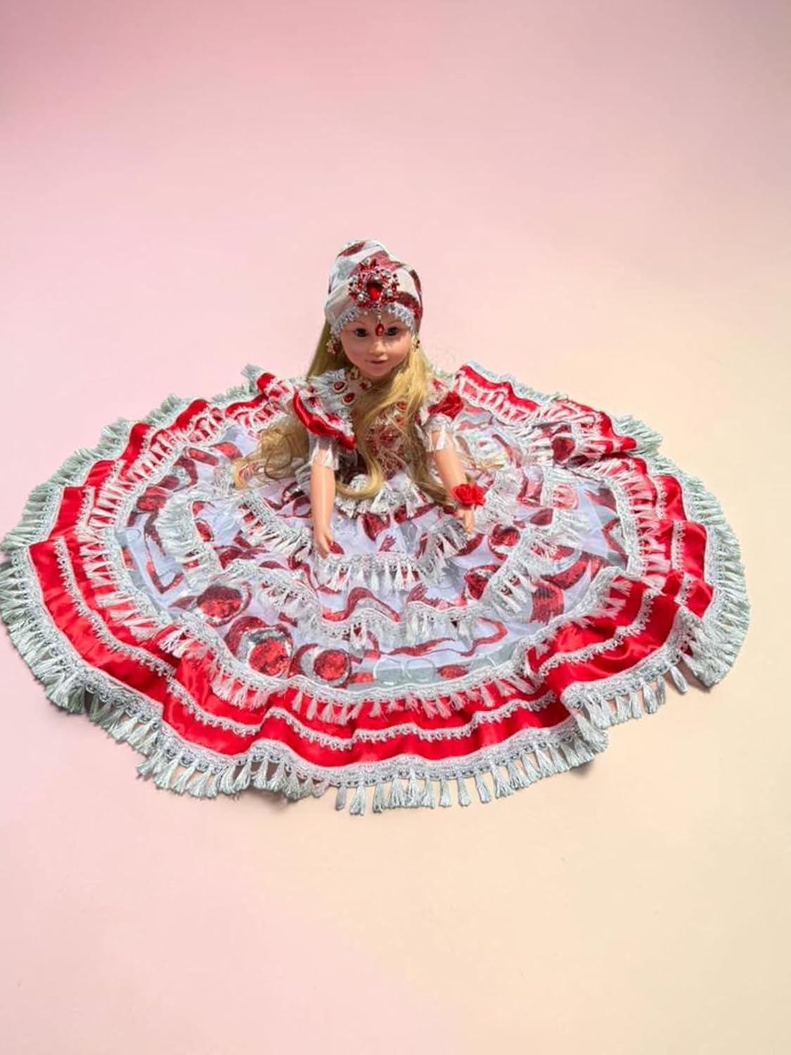 Spiritual Red White Gitana 26" Inch Santeria Orisha Style for Altar Decor, Rituals, Prayer & Decorat