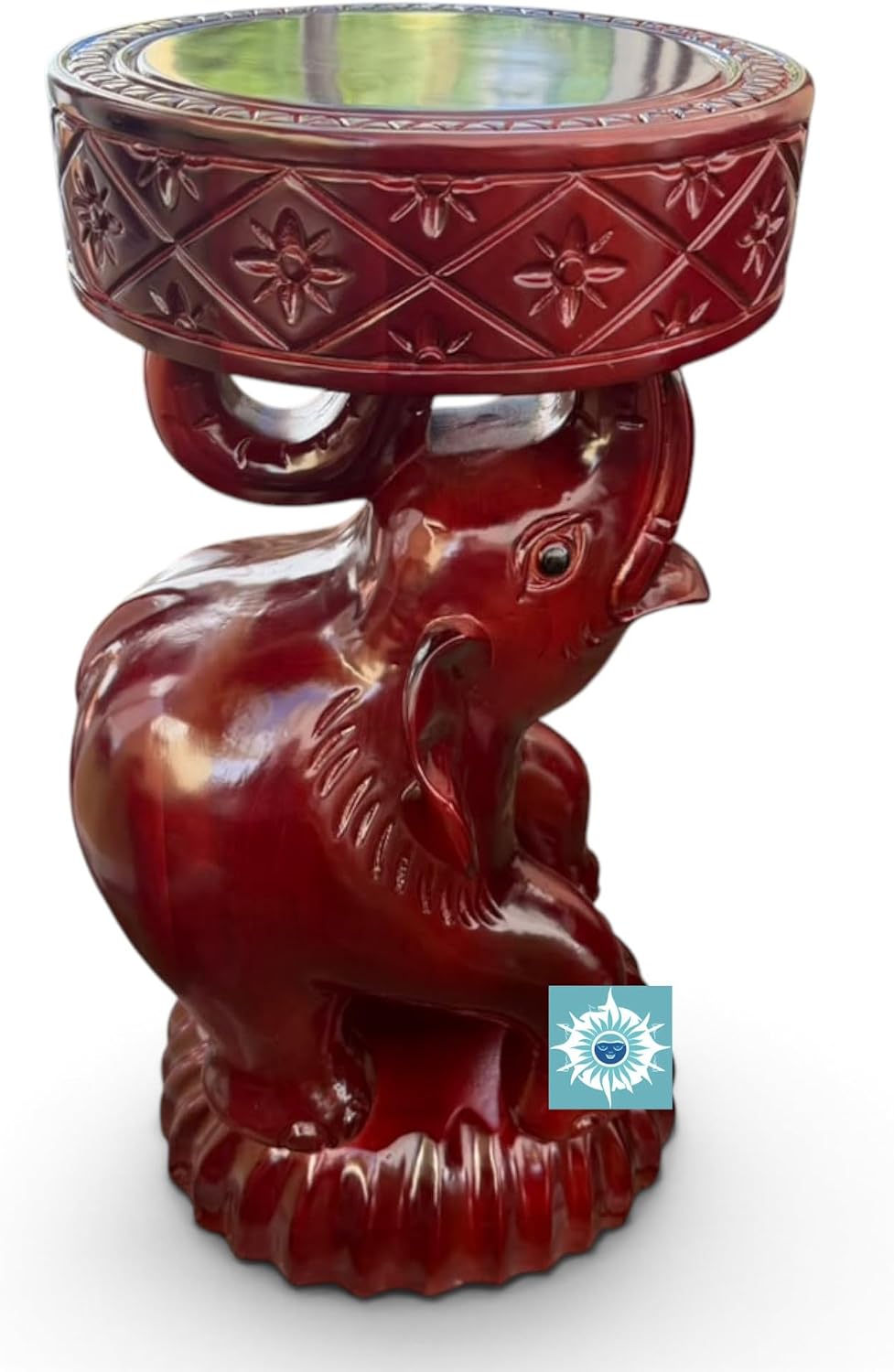 26-Inch Elephant Pilon Pedestal – Hand-Carved Wooden Spiritual Altar Stand, Decorative Elephant Tabl