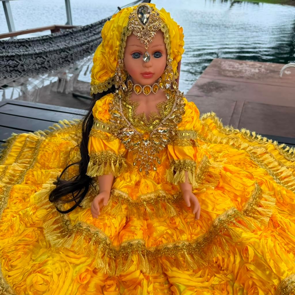 26" Yellow Gold Muneca Gitana Spiritual Altar Figure | Santeria Yoruba Religious Decor for Orisha Al