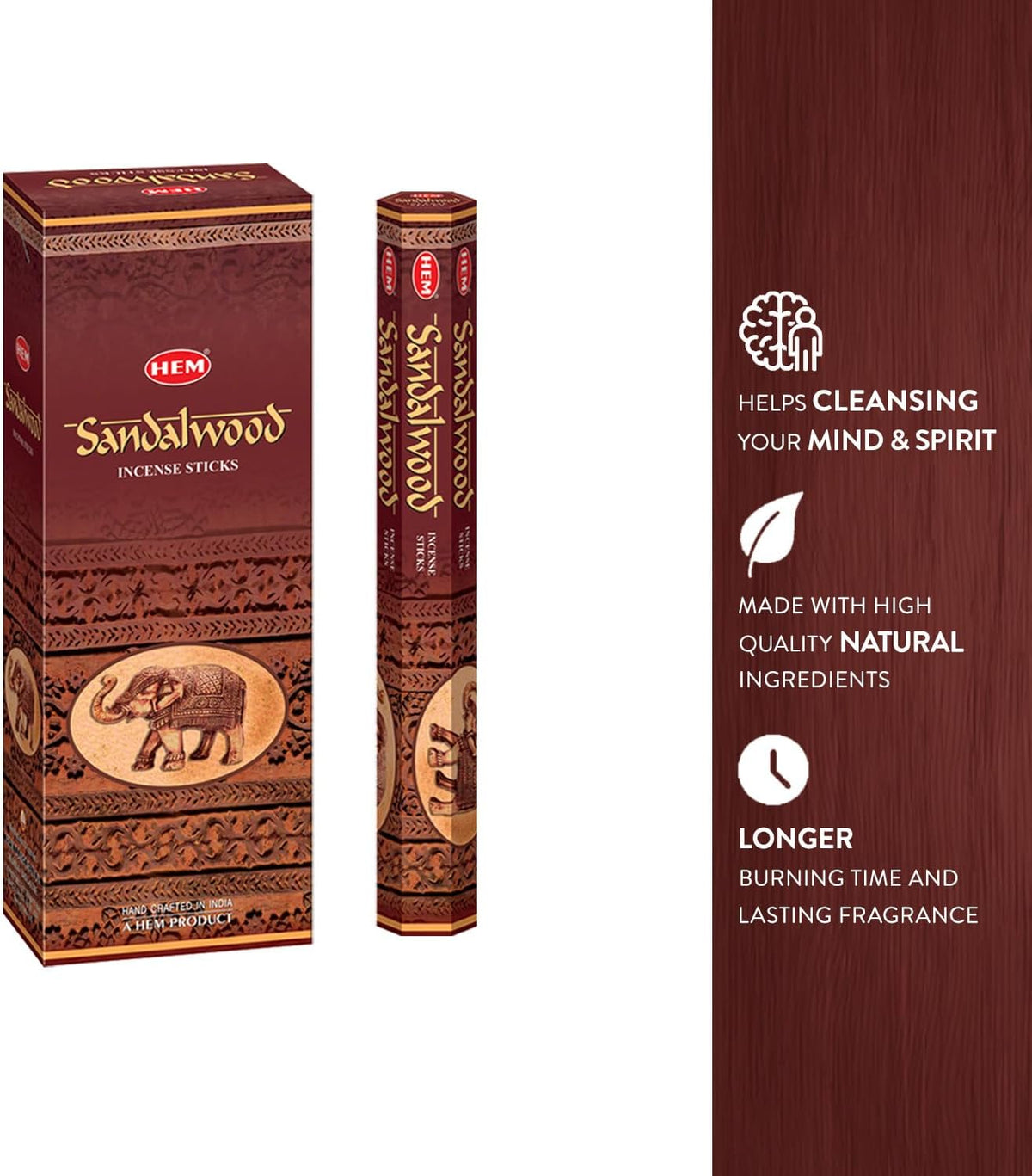 HEM Sandalwood Incense Sticks – 120 Count (Pack of 6 Boxes) – Classic Sandalwood Aroma Incense for M