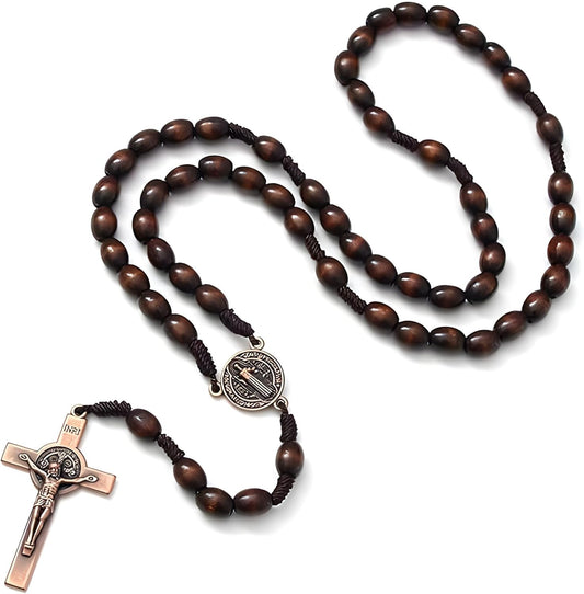 Handcrafted Wooden Catholic Rosary Beads Necklace - Authentic Bethlehem Olive Wood with Holy Soil Medal & Metal Cross - Ideal Christian Prayer Gift