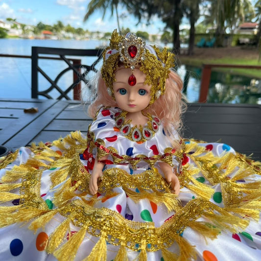 12-Inch Muneca Gitana Yoruba Spiritual Altar Decoration Santeria Gypsy Style with Multicolor Polka D