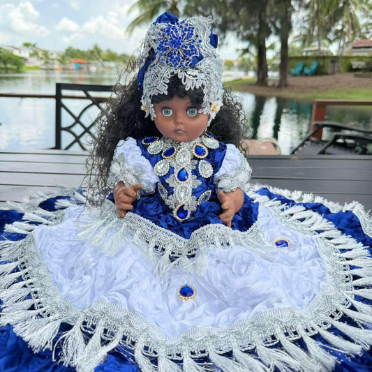 12" Blue & White Muneca Gitana Yoruba – Spiritual Altar Decor Santeria